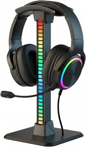 RGB Headphone Stand with Ambient Pickup Light, Gaming Headset Holder with 18 Lighting Modes & 2 Dynamic Effects, Plug-in RGB Sound Reactive Desk Headphone Display Stand, White in Saudi Arabia