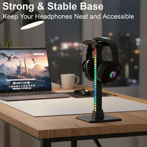 RGB Headphone Stand with Ambient Pickup Light, Gaming Headset Holder with 18 Lighting Modes & 2 Dynamic Effects, Plug-in RGB Sound Reactive Desk Headphone Display Stand, White in Saudi Arabia