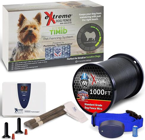 Extreme Timid Dog Fence for 2 Dogs – Gentle Underground Pet Containment System for Small Dogs | Low Correction Electric Fence Kit with 1000ft Wire & 2 Waterproof Collar Receivers in Saudi Arabia