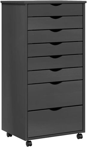 Rolling Storage Cabinet Grey 15.4 x 20.9 x 40.6 in Solid Pine & Engineered Wood Mobile Crafts Organizer with 8 Drawers for Office Craft Room Living Room in Saudi Arabia