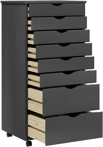 Rolling Storage Cabinet Grey 15.4 x 20.9 x 40.6 in Solid Pine & Engineered Wood Mobile Crafts Organizer with 8 Drawers for Office Craft Room Living Room in Saudi Arabia