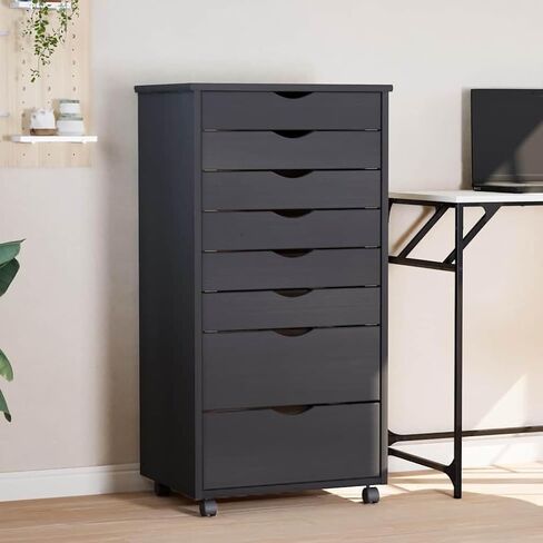 Rolling Storage Cabinet Grey 15.4 x 20.9 x 40.6 in Solid Pine & Engineered Wood Mobile Crafts Organizer with 8 Drawers for Office Craft Room Living Room in Saudi Arabia
