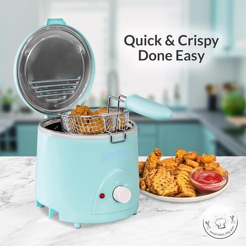 NEW 1.5-QUART DEEP FRYER, BLUE,120°F TO 400°F HEAT, SPACE-SAVING DESIGN, COOK OTHER MEATS, FISH, VEGGIES, CAKES, FRUITS, AND SO MUCH MORE, COOK YOUR FAVORITE DEEP-FRIED FOODS QUICKLY AND EFFICIENTLY. in Saudi Arabia