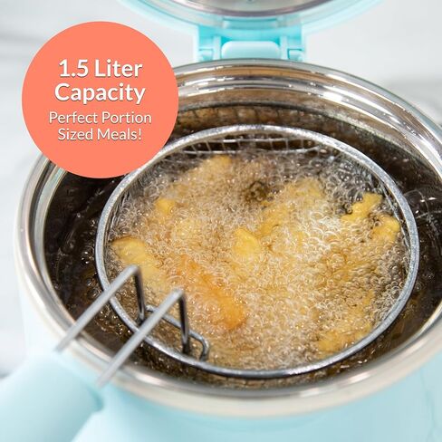 NEW 1.5-QUART DEEP FRYER, BLUE,120°F TO 400°F HEAT, SPACE-SAVING DESIGN, COOK OTHER MEATS, FISH, VEGGIES, CAKES, FRUITS, AND SO MUCH MORE, COOK YOUR FAVORITE DEEP-FRIED FOODS QUICKLY AND EFFICIENTLY. in Saudi Arabia