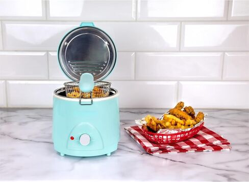 NEW 1.5-QUART DEEP FRYER, BLUE,120°F TO 400°F HEAT, SPACE-SAVING DESIGN, COOK OTHER MEATS, FISH, VEGGIES, CAKES, FRUITS, AND SO MUCH MORE, COOK YOUR FAVORITE DEEP-FRIED FOODS QUICKLY AND EFFICIENTLY. in Saudi Arabia