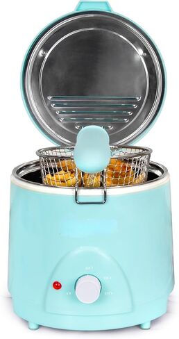 NEW 1.5-QUART DEEP FRYER, BLUE,120°F TO 400°F HEAT, SPACE-SAVING DESIGN, COOK OTHER MEATS, FISH, VEGGIES, CAKES, FRUITS, AND SO MUCH MORE, COOK YOUR FAVORITE DEEP-FRIED FOODS QUICKLY AND EFFICIENTLY. in Saudi Arabia