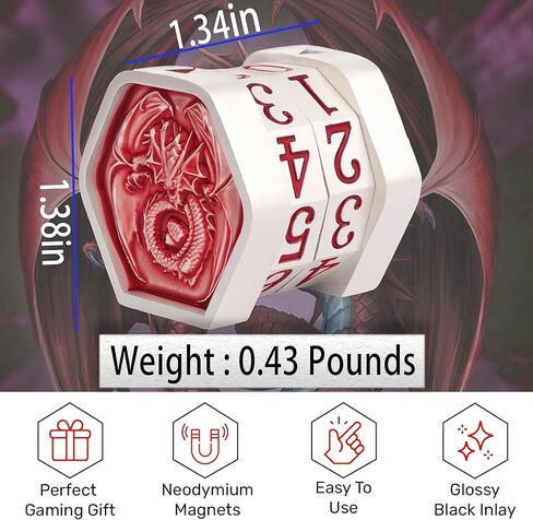 Metal MTG Life Counter Wheel Metal Magic Life Counter MTG Health Tracker MTGs Foundations with Dragon Symbol for Board Games, Cards Games, TTRPGs, Compatible with MTGs(Pearl Silver_Red) in Saudi Arabia
