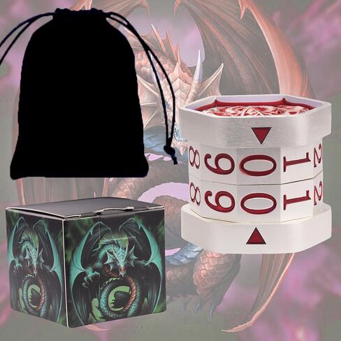 Metal MTG Life Counter Wheel Metal Magic Life Counter MTG Health Tracker MTGs Foundations with Dragon Symbol for Board Games, Cards Games, TTRPGs, Compatible with MTGs(Pearl Silver_Red) in Saudi Arabia