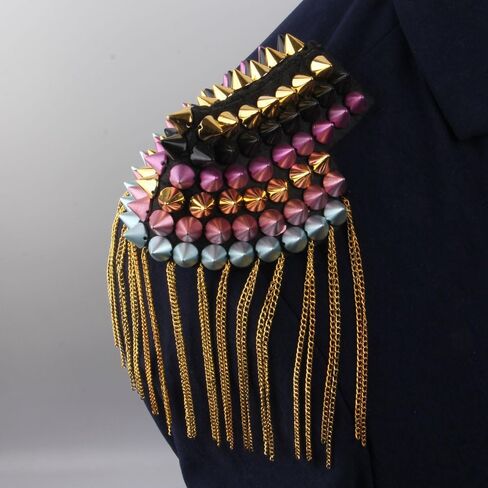 1pc Metal Fringe Epaulet - Rock-Chic Statement Piece for DIY Jacket & Vest Decor, Performance & Gothic Style Apparel in Saudi Arabia