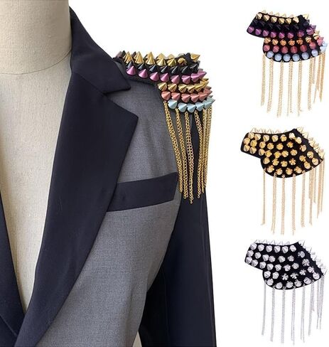 1pc Metal Fringe Epaulet - Rock-Chic Statement Piece for DIY Jacket & Vest Decor, Performance & Gothic Style Apparel in Saudi Arabia