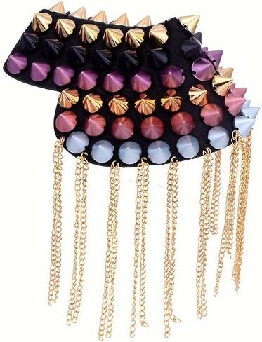 1pc Metal Fringe Epaulet - Rock-Chic Statement Piece for DIY Jacket & Vest Decor, Performance & Gothic Style Apparel in Saudi Arabia