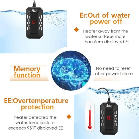 AQQA Aquarium Submersible Heater for Fish Tank,HD Temperature Display and Built-in Thermometer,External Controller Temperature Control Range 59℉-93℉,Safety Control Protects 150W in Saudi Arabia