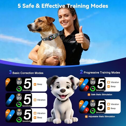Smart Bark Collar for Dogs - 5 Safe Training Modes & 5 Sensitivity Levels, IP67 Waterproof, Adjustable & Lightweight No Bark Collar for Small, Medium, Large Dogs in Saudi Arabia