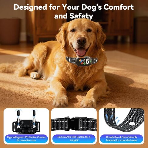 Smart Bark Collar for Dogs - 5 Safe Training Modes & 5 Sensitivity Levels, IP67 Waterproof, Adjustable & Lightweight No Bark Collar for Small, Medium, Large Dogs in Saudi Arabia
