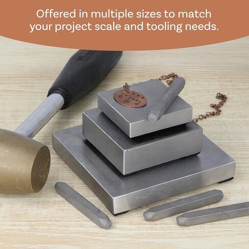 The Beadsmith Steel Bench Block – 4" x 4" x 0.67" Solid Metal Block for Jewelry Making & Stamping, w/ 4 Anti-Slip Rubber Feet, Large Size in Saudi Arabia