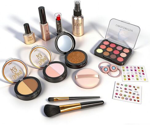 15PCS Pretend Makeup Kit for Girls, Kids Fake Makeup Set for Birthday Christmas, Toy Makeup Set for Toddler,Early Education Toys for Kids 3-5(Not Real Makeup) (Black) in Saudi Arabia