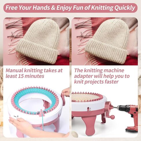 Knitting Machine Adapter, Quick Knitting Machine Drill Attachment for 22, 40, 48 Needles Loom, 1/4" Hex Steel Bit for Power Screwdriver Attachment, DIY Craft Knit Sewing Accessories（1 Pcs Pink） in Saudi Arabia