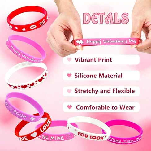 32PCS Valentine's Day Rubber Bracelets Bulk - Valentines Day Gifts for Kids Valentines Party Favors Supplies Silicone Wristbands Goodie Treats Classroom Prizes Accessories Decorations in Saudi Arabia