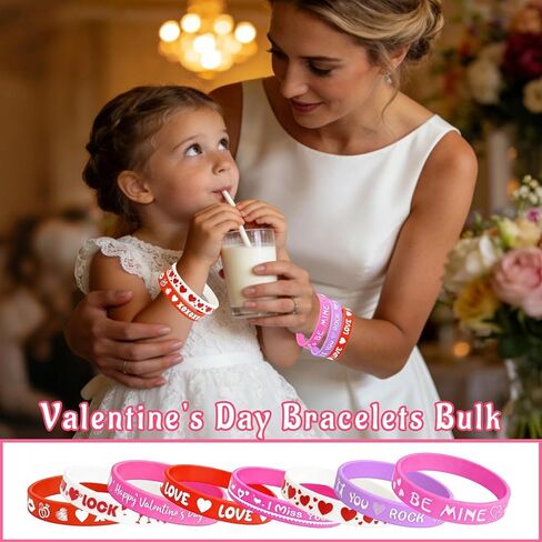 32PCS Valentine's Day Rubber Bracelets Bulk - Valentines Day Gifts for Kids Valentines Party Favors Supplies Silicone Wristbands Goodie Treats Classroom Prizes Accessories Decorations in Saudi Arabia