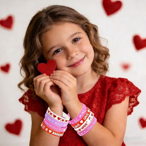 32PCS Valentine's Day Rubber Bracelets Bulk - Valentines Day Gifts for Kids Valentines Party Favors Supplies Silicone Wristbands Goodie Treats Classroom Prizes Accessories Decorations in Saudi Arabia