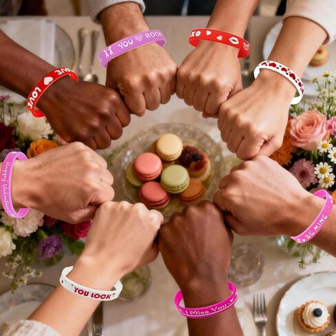 32PCS Valentine's Day Rubber Bracelets Bulk - Valentines Day Gifts for Kids Valentines Party Favors Supplies Silicone Wristbands Goodie Treats Classroom Prizes Accessories Decorations in Saudi Arabia