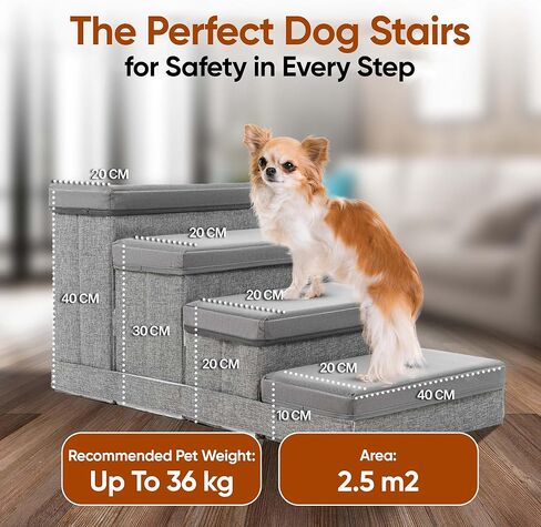 BOSQUE Dog Stairs for High Bed, Foldable Pet Stairs for Small Medium or Large Dogs Puppy with Storage for Bed or Couch, Cat Dog Steps Ramp with Zip up to 200 lbs in Saudi Arabia