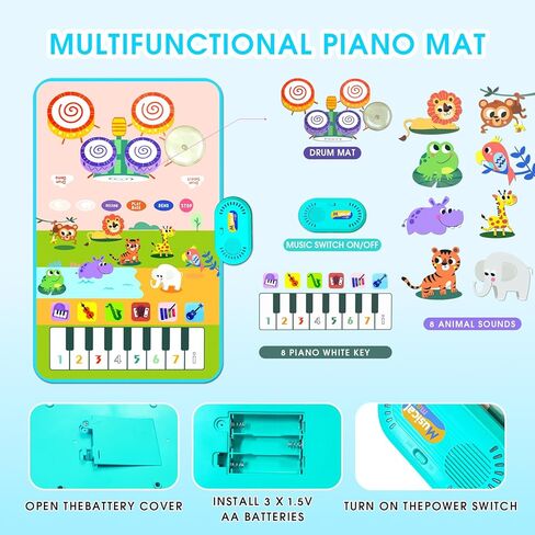 3in1 طفل اللعب الموسيقية حصيرة Playmat الإلكترونية الحيوان اللمس اللعب بطانية مضحك عيد الميلاد هدية لعبة للطفل أطفال بنين بنات 1 2 3+ سنة in Saudi Arabia