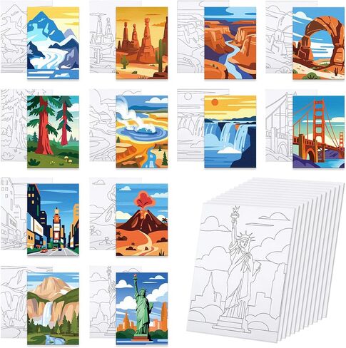 Anseal 12 Packs Halloween Pre Drawn Canvas to Paint, 5" X 7" Pre Printed Canvas for Kids, Pre Stretched Canvas Outline Painting Boards for Beginners, Students, Party Favor (Halloween) in Kuwait