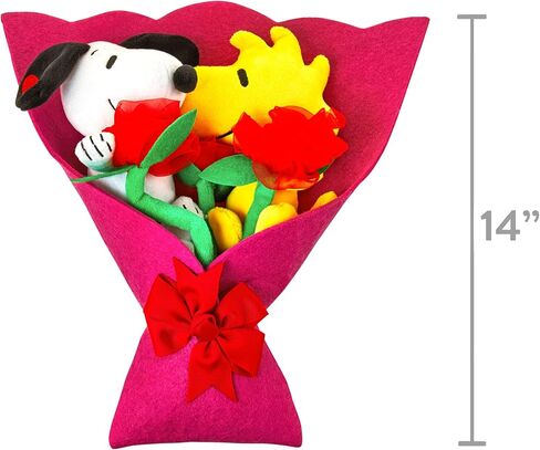 Ruz New 2024 Peanuts, Snoopy and Woodstock Plush 14"" Valentine's Bouquet, Multi-Color, All Ages, Removable Figures and Roses in Saudi Arabia