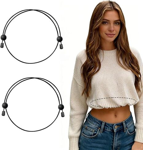 قميص Tuck Band للنساء، حزام علوي قصير قابل للتعديل - حزام خصر مرن بدون خياطة للسترة وحزام قص القميص، قطعتان باللون الأسود in Kuwait