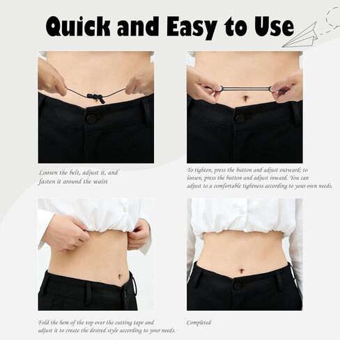 قميص Tuck Band للنساء، حزام علوي قصير قابل للتعديل - حزام خصر مرن بدون خياطة للسترة وحزام قص القميص، قطعتان باللون الأسود in Kuwait
