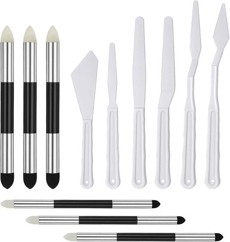 Dplolng 6 Pcs Artist Blending Sponge Pen Dual Tip Oil Pastel Blending Tools Washable Sketch Rubbing Sponge Brush with 6 Plastic Paint Spatula Reusable Blendings Stumps for Drawing Lightening Highlight in Kuwait