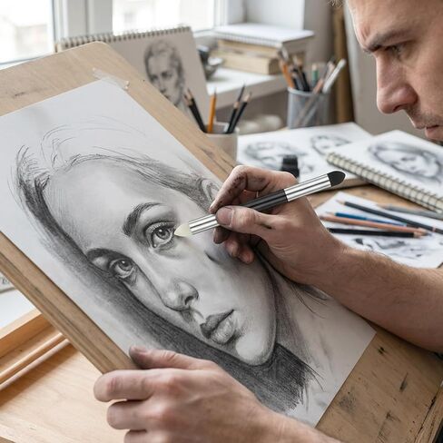 Dplolng 6 Pcs Artist Blending Sponge Pen Dual Tip Oil Pastel Blending Tools Washable Sketch Rubbing Sponge Brush with 6 Plastic Paint Spatula Reusable Blendings Stumps for Drawing Lightening Highlight in Kuwait