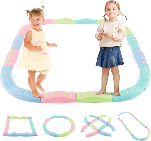 INFANS Wooden Balance Beam Stepping Stones for Kids, Double-Sided Montessori 12 Piece Obstacle Felt Course Gymnastics Toy Furniture for Toddler Indoor Outdoor, Build Coordination Gross Motor Skills in Saudi Arabia