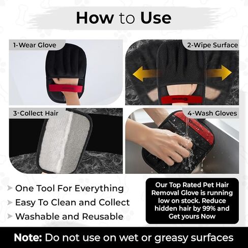 Pet Hair Removal Glove for Cats & Dogs, Upgraded Five-Finger Electrostatic Pet Hair Glove, Reusable Magic Brush Pet Hair Remover Tool for Laundry, Carpet, Couch, Car Seat in Kuwait