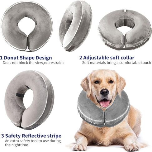 Inflatable Reflective Dog Cone Collar Alternative After Surgery,Doggie Recovery Dount Neck Ecollar,Adjustable Soft Dog Cone Collar for Small Medium Large Dogs (Light Blue, S) in Saudi Arabia