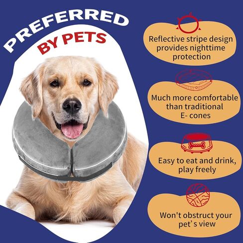 Inflatable Reflective Dog Cone Collar Alternative After Surgery,Doggie Recovery Dount Neck Ecollar,Adjustable Soft Dog Cone Collar for Small Medium Large Dogs (Light Blue, S) in Saudi Arabia