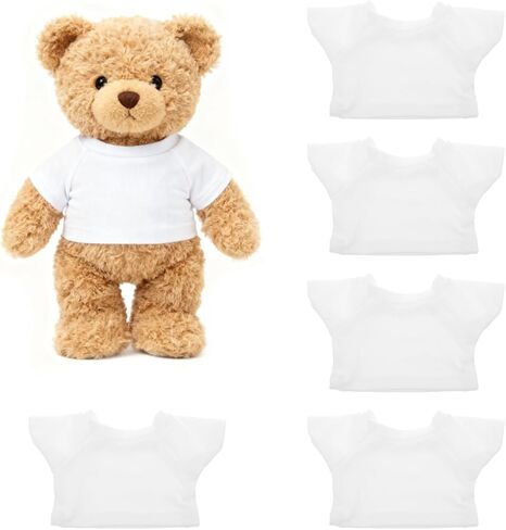 Veemoon 5 قطع تي شيرت الدب القطيفة، إكسسوارات ملابس الدب DIY، قماش الدمية البيضاء، تي شيرت دمية الدب الفارغ، ملابس الحيوانات المحشوة الناعمة والمريحة، تصميم رقبة مستديرة للدببة مقاس 8-12 بوصة in Kuwait