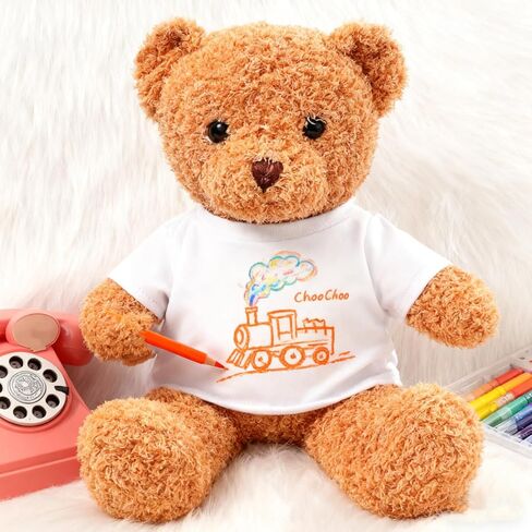 Veemoon 5 قطع تي شيرت الدب القطيفة، إكسسوارات ملابس الدب DIY، قماش الدمية البيضاء، تي شيرت دمية الدب الفارغ، ملابس الحيوانات المحشوة الناعمة والمريحة، تصميم رقبة مستديرة للدببة مقاس 8-12 بوصة in Kuwait