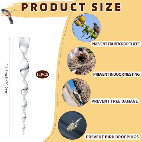 12 Pack 12 Inches Silver Wind Twisting Rods with Reflective Spiral Design, Hanging Wind Spinner Keep Birds Away for Outdoor Yard, Garden, Farm and Christmas Tree Decorations in Saudi Arabia