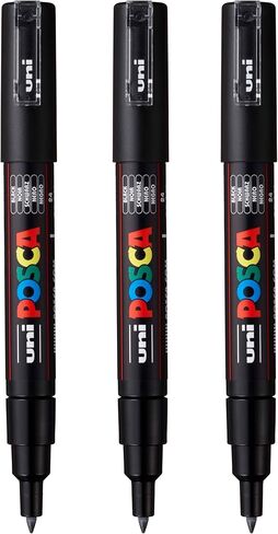 posca PC-1M Water-Based Paint Markers, Extra Fine Tip (0.7mm), Black, 3 Count in Kuwait