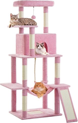 برج القطط من Cat Craft مقاس 63 بوصة للقطط الداخلية، شجرة قطط متعددة المستويات للقطط الكبيرة بوزن 20 رطلًا + برج قطط شديد التحمل مع أعمدة خدش السيزال، أرجوحة، شقة ومنصة ممتدة، رمادي داكن in Kuwait