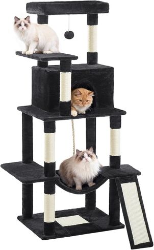 برج القطط من Cat Craft مقاس 63 بوصة للقطط الداخلية، شجرة قطط متعددة المستويات للقطط الكبيرة بوزن 20 رطلًا + برج قطط شديد التحمل مع أعمدة خدش السيزال، أرجوحة، شقة ومنصة ممتدة، رمادي داكن in Kuwait