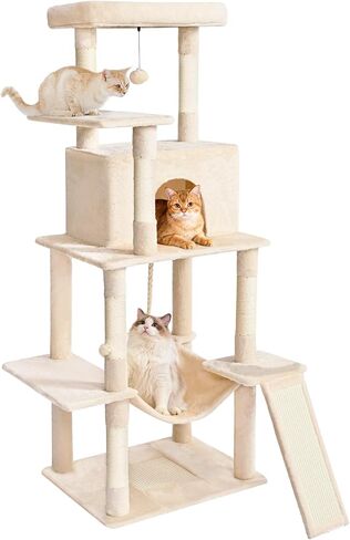 برج القطط من Cat Craft مقاس 63 بوصة للقطط الداخلية، شجرة قطط متعددة المستويات للقطط الكبيرة بوزن 20 رطلًا + برج قطط شديد التحمل مع أعمدة خدش السيزال، أرجوحة، شقة ومنصة ممتدة، رمادي داكن in Kuwait