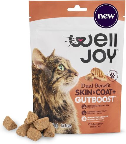 جديد! علاج ويل جوي للقطط للأسنان + GutBoost | يساعد على تقليل الجير | يساعد على إنعاش النفس | تركيبة GutBoost ثنائية الفائدة | تركيبة بيطرية | صنع في الولايات المتحدة الأمريكية | مصنوع من دجاج حقيقي | 120 مضغ ناعم in Kuwait