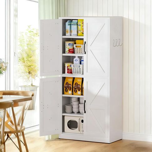 White Steel Kitchen Pantry Storage Cabinet with Adjustable Shelves, Heavy-Duty Country Cabinet for Kitchens, bathrooms and Living Rooms in Saudi Arabia