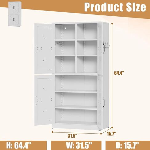 White Steel Kitchen Pantry Storage Cabinet with Adjustable Shelves, Heavy-Duty Country Cabinet for Kitchens, bathrooms and Living Rooms in Saudi Arabia