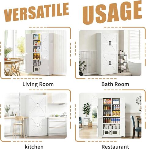 White Steel Kitchen Pantry Storage Cabinet with Adjustable Shelves, Heavy-Duty Country Cabinet for Kitchens, bathrooms and Living Rooms in Saudi Arabia