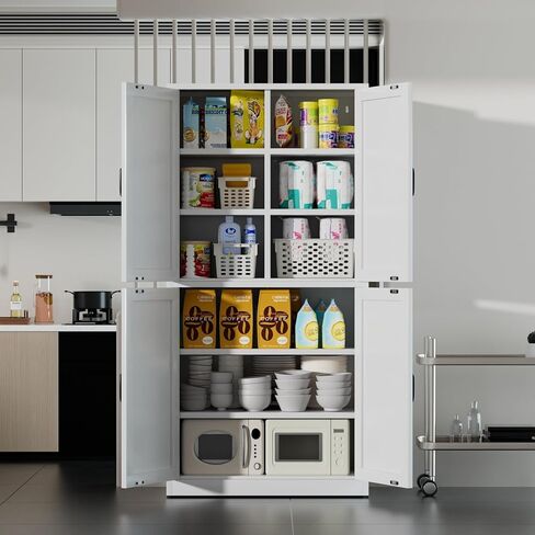 White Steel Kitchen Pantry Storage Cabinet with Adjustable Shelves, Heavy-Duty Country Cabinet for Kitchens, bathrooms and Living Rooms in Saudi Arabia