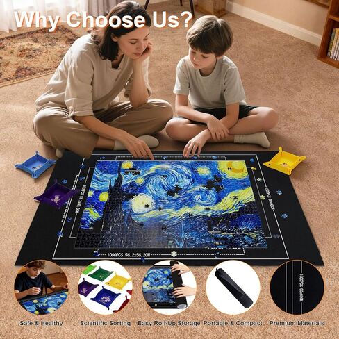 Large Puzzle Roll Up Mat with 8 Sorting Trays & Air Pump System, 46x26 Inch Portable Puzzle Storage Mat for 500 to 1500 Piece Puzzles, Includes Storage Bag in Saudi Arabia